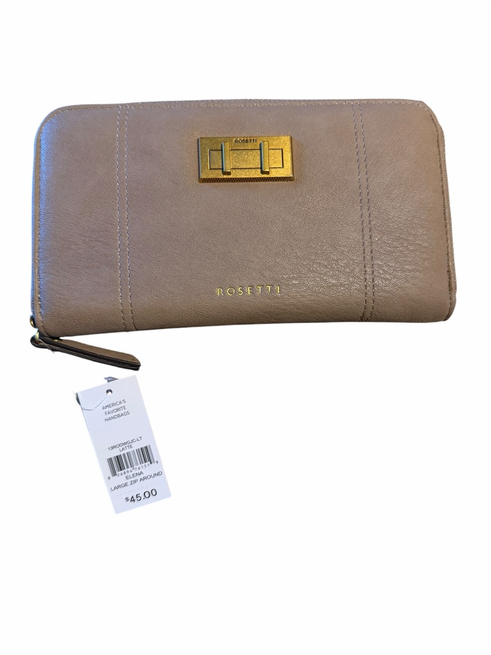 Rosetti Taupe Zip-Around Wallet with Gold Accent